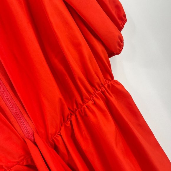 LDT Dress Red Maxi Puff Sleeve Waist Tie Pleated A-Line Back Zip NWOT Size 12 - Picture 6 of 8